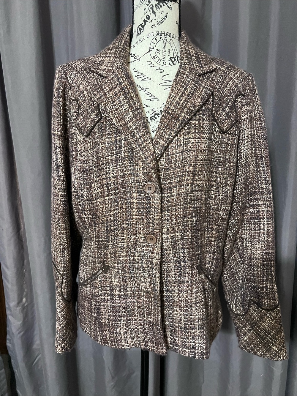 Vintage Roper Women's Brown Tweed Western Blazer Jacket Lined Size M